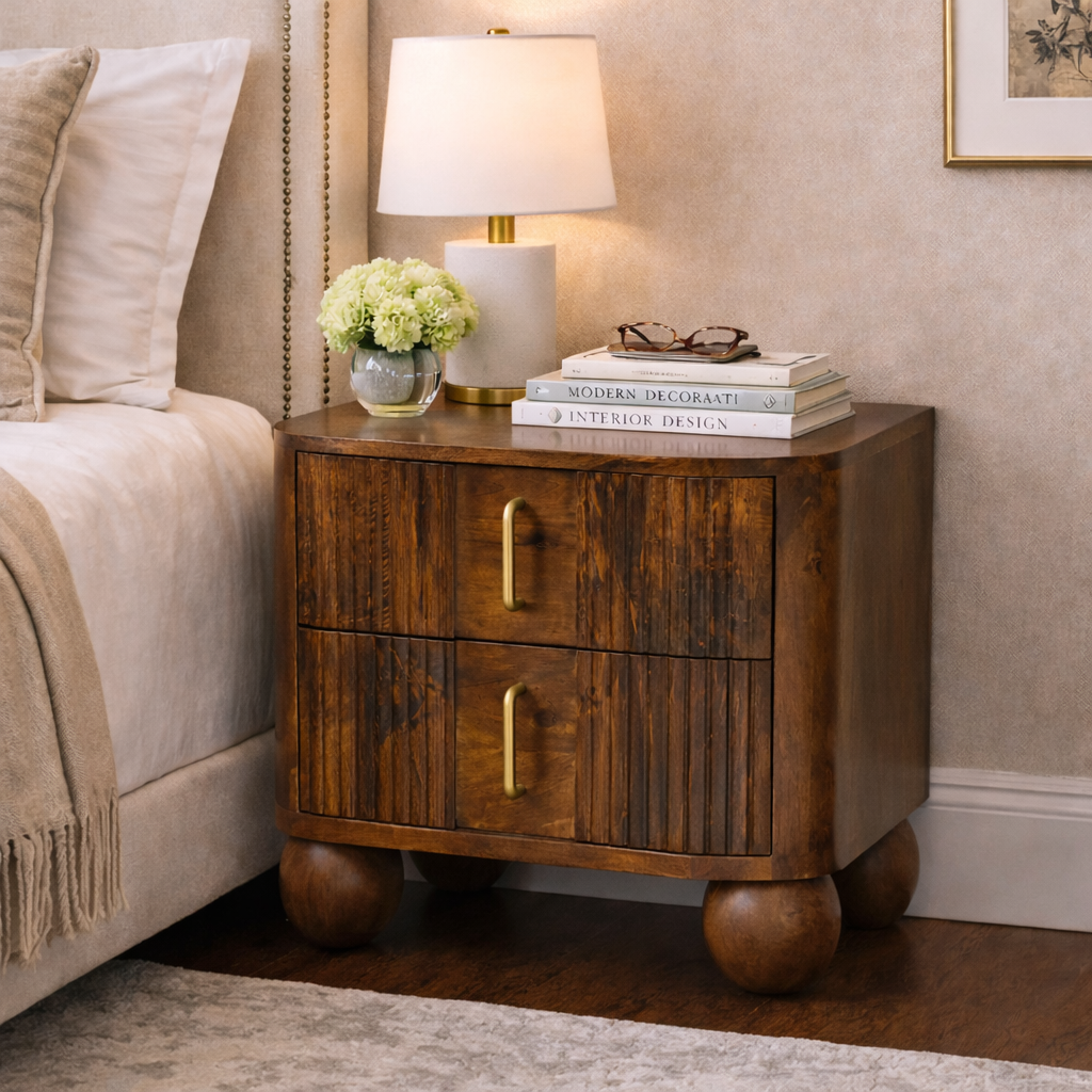 Brown Storage Nightstand - Nora Lane Home furniture - Solid wood - 25.59 x 19.69 x 21.65 in