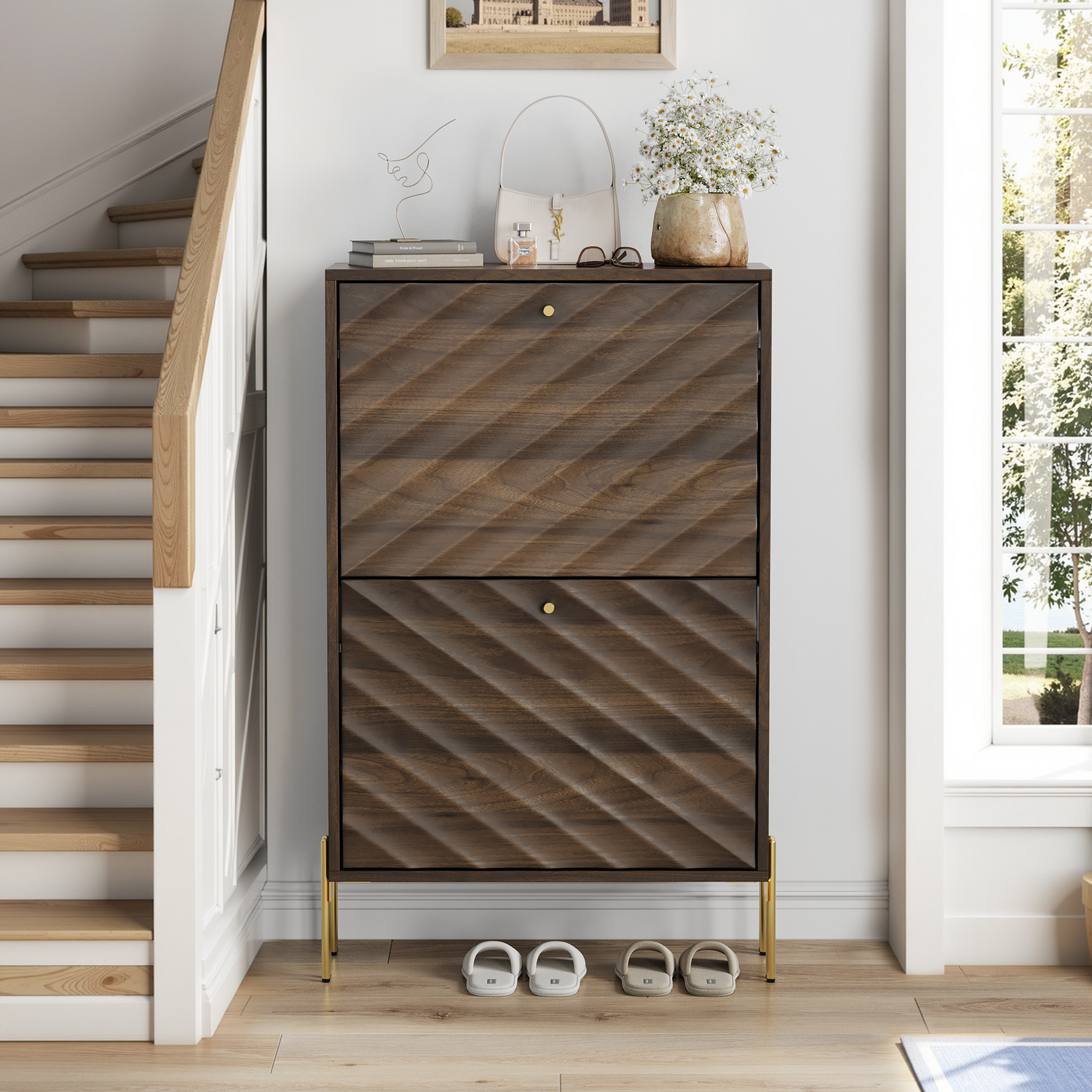 Walnut Storage Cabinet - Nora Lane Home furniture - Walnut finish, Metal accent - 37.01 x 21.65 x 5.51 in
