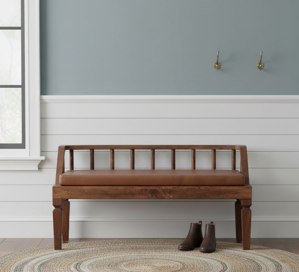 Brown Storage Bench - Nora Lane Home furniture - Solid wood - 47.24 x 19.69 x 14.57 in