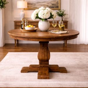 Beige Solid Wood Round Dining Table - Nora Lane Home furniture - Solid wood - 47.24 x 47.24 x 17.72 in