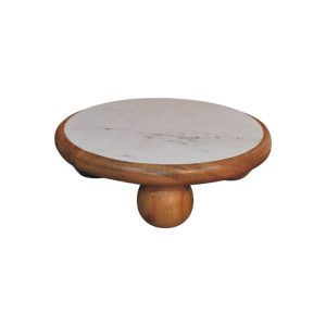 Brown Round Coffee Table - Nora Lane Home furniture - Solid wood, Marble detail - 35.43 x 35.43 x 13.39 in