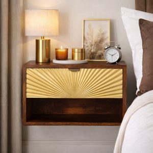 Brown Storage Floating Nightstand - Nora Lane Home furniture - Solid wood, Metal accent - 21.65 x 16.54 x 15.75 in