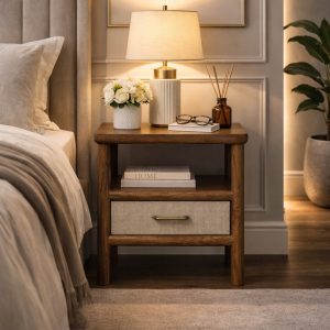 Rattan Solid Wood Storage Nightstand - Nora Lane Home furniture - Solid wood, Rattan detail - 22 x 18 x 26 in