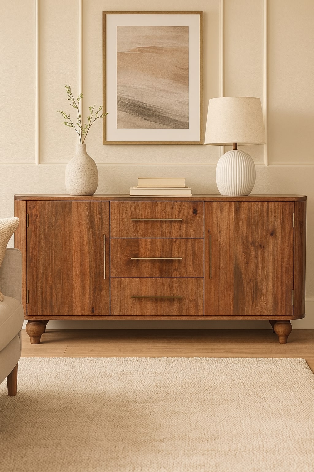 Beige Solid Wood Storage Sideboard - Nora Lane Home furniture - Solid wood - 17.7 x 61.4 x 28.7 in