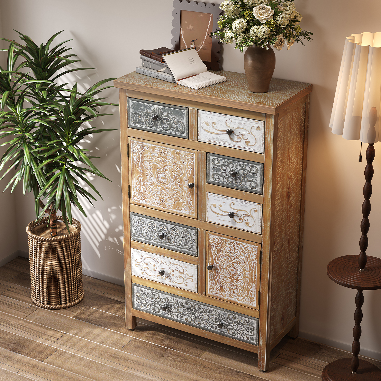 Colorful Solid Wood Storage Cabinet - Nora Lane Home furniture - Solid wood - 50 x 13.39 x 17.13 in