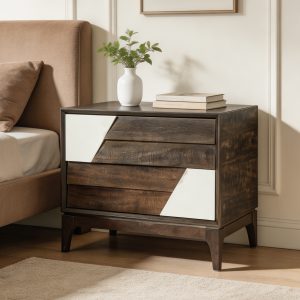 Brown Storage Nightstand - Nora Lane Home furniture - Solid wood, Metal accent - 27.56 x 19.49 x 8.86 in