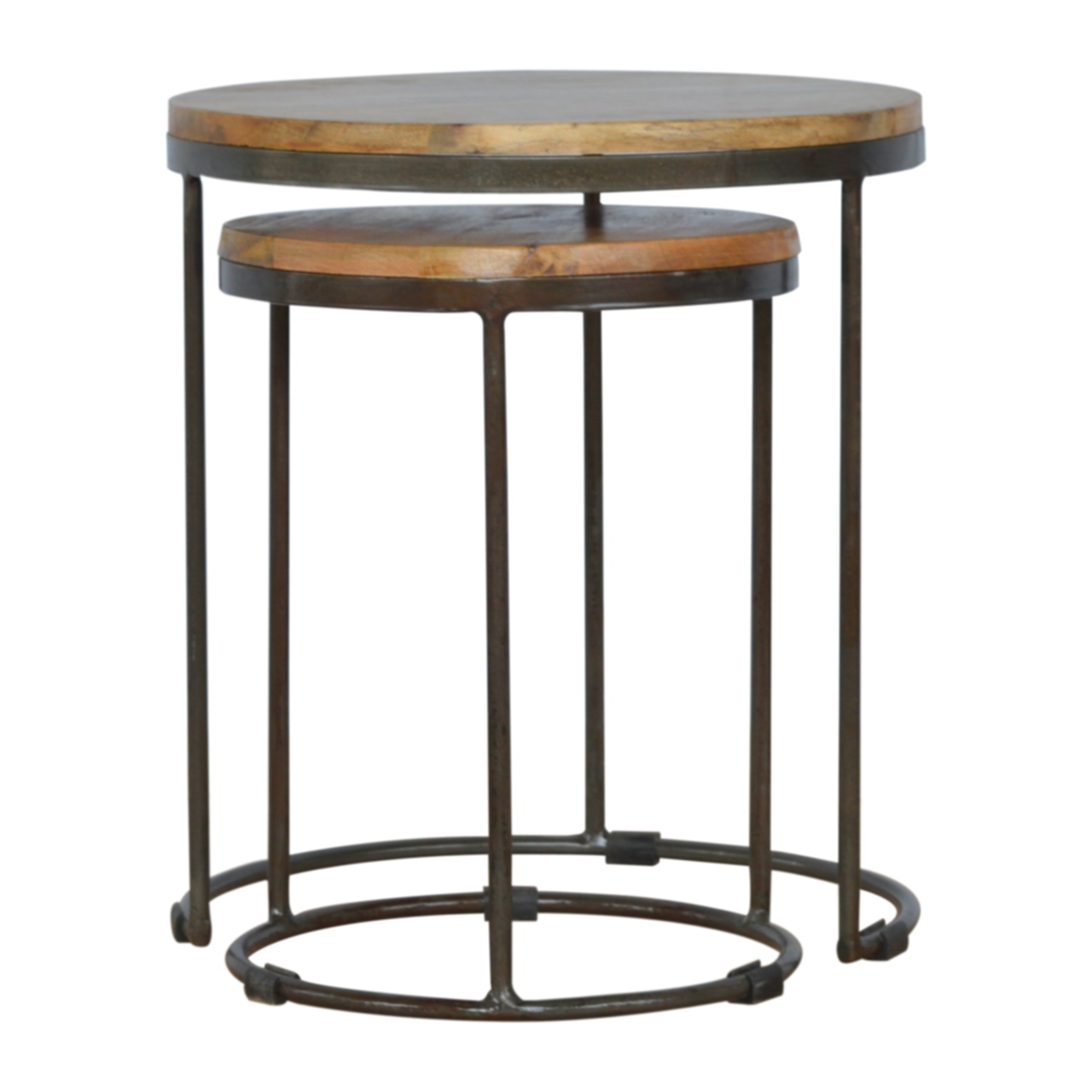 Black Solid Wood Set of 2 Round Storage Bench - Nora Lane Home furniture - Solid wood, Metal accent - 17.72 x 17.72 x 1.97 in
