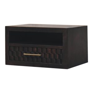 Black Solid Wood Storage Floating Nightstand - Nora Lane Home furniture - Solid wood, Upholstered - 16.5 x 21.7 x 13.8 in