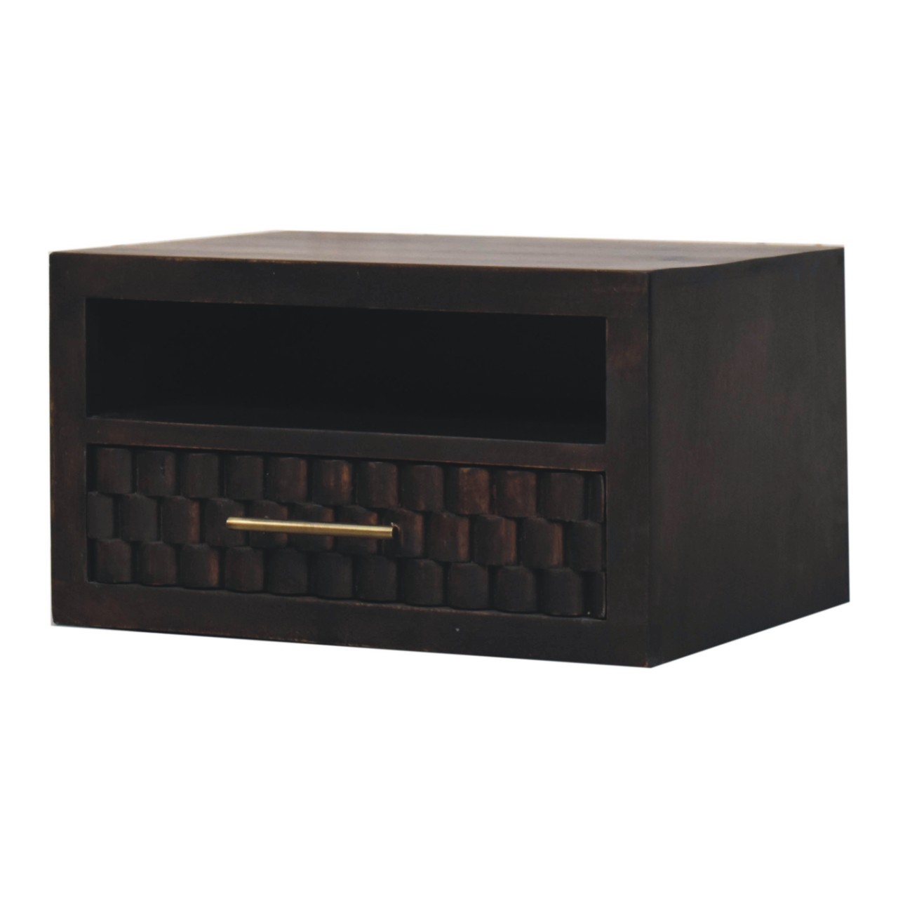 Black Solid Wood Storage Floating Nightstand - Nora Lane Home furniture - Solid wood, Upholstered - 16.5 x 21.7 x 13.8 in