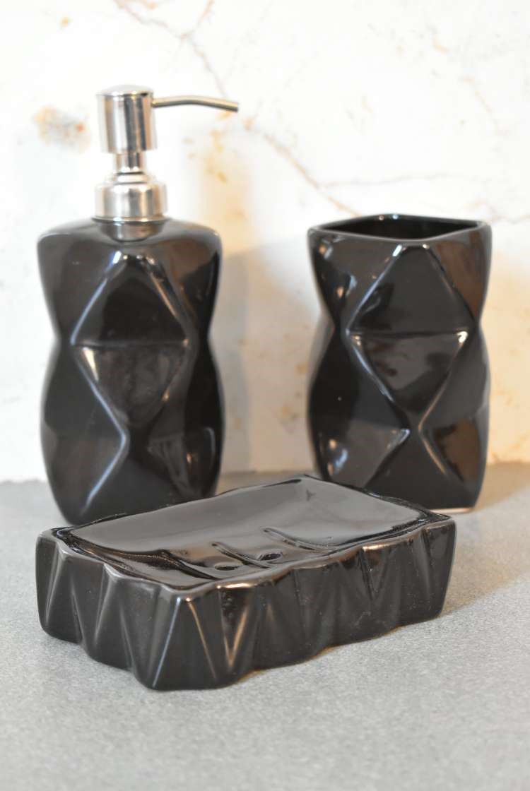 Black Marble Bathroom Accessories - Nora Lane Home furniture - Marble detail - 11.81 x 11.81 x 9.84 in