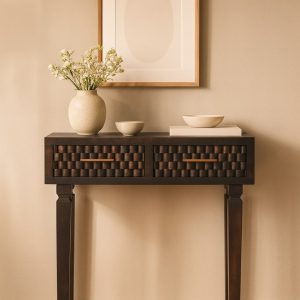 Black Solid Wood Storage Console Table - Nora Lane Home furniture - Solid wood, Upholstered - 17.7 x 35.4 x 13.8 in