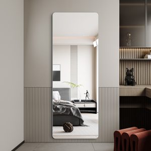 Natural Wood Round Wall Mirror - Nora Lane Home furniture - Glass detail - 61.8 x 17.7 x 2.4 in