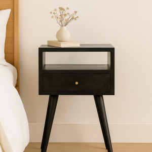 Black Solid Wood Storage Nightstand - Nora Lane Home furniture - Solid wood - 15.75 x 15.75 x 13.78 in
