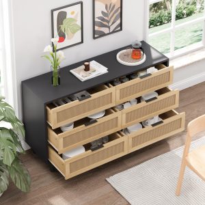 Rattan Storage Cabinet - Nora Lane Home furniture - Rattan detail, Metal accent - 56.89 x 18.7 x 7.87 in