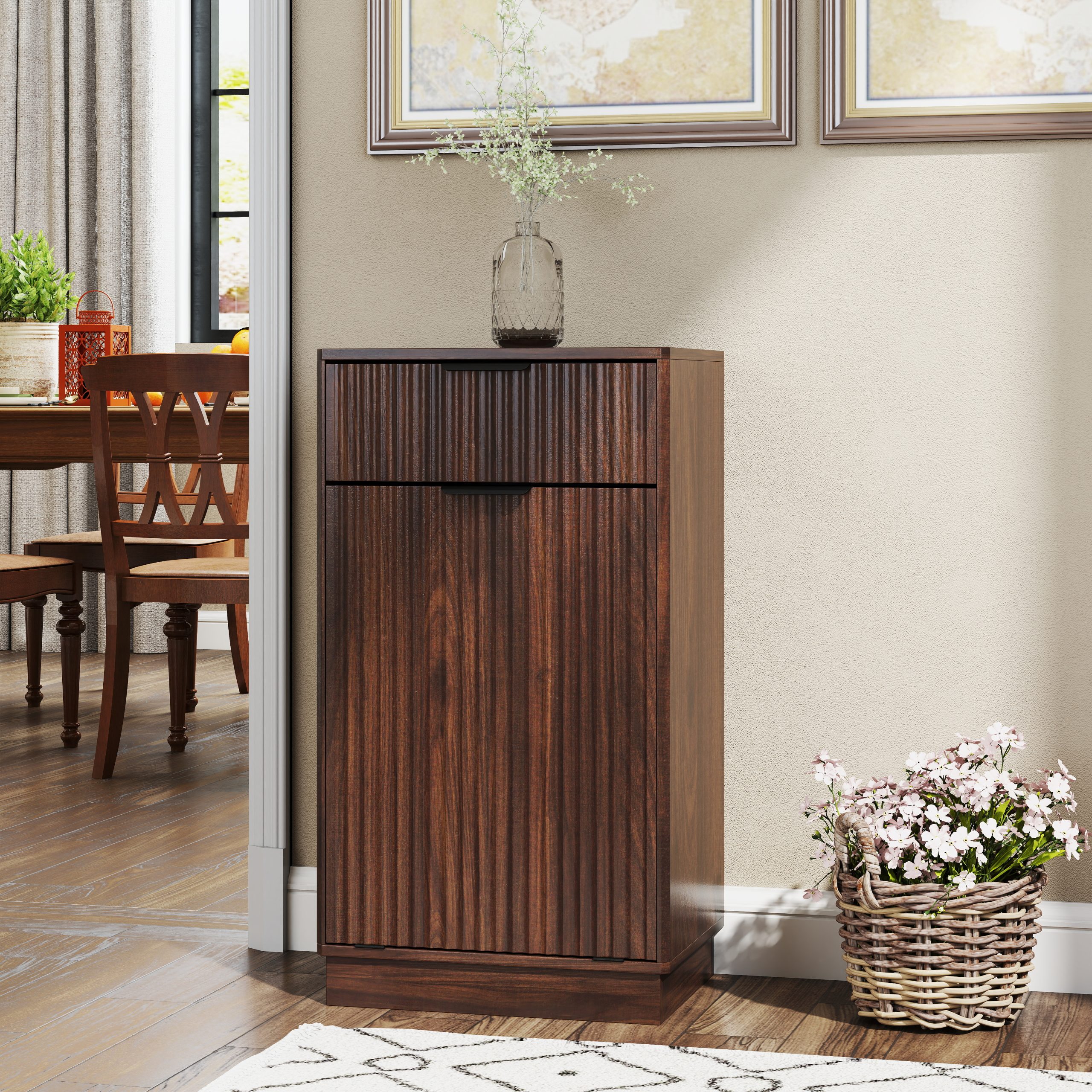 Walnut Storage Cabinet - Nora Lane Home furniture - Walnut finish, Metal accent - 35.24 x 20.47 x 5.71 in