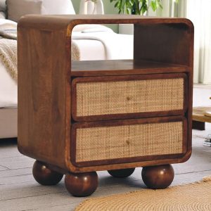 Brown Storage Cabinet - Nora Lane Home furniture - Solid wood, Rattan detail - 17.72 x 21.65 x 22.05 in