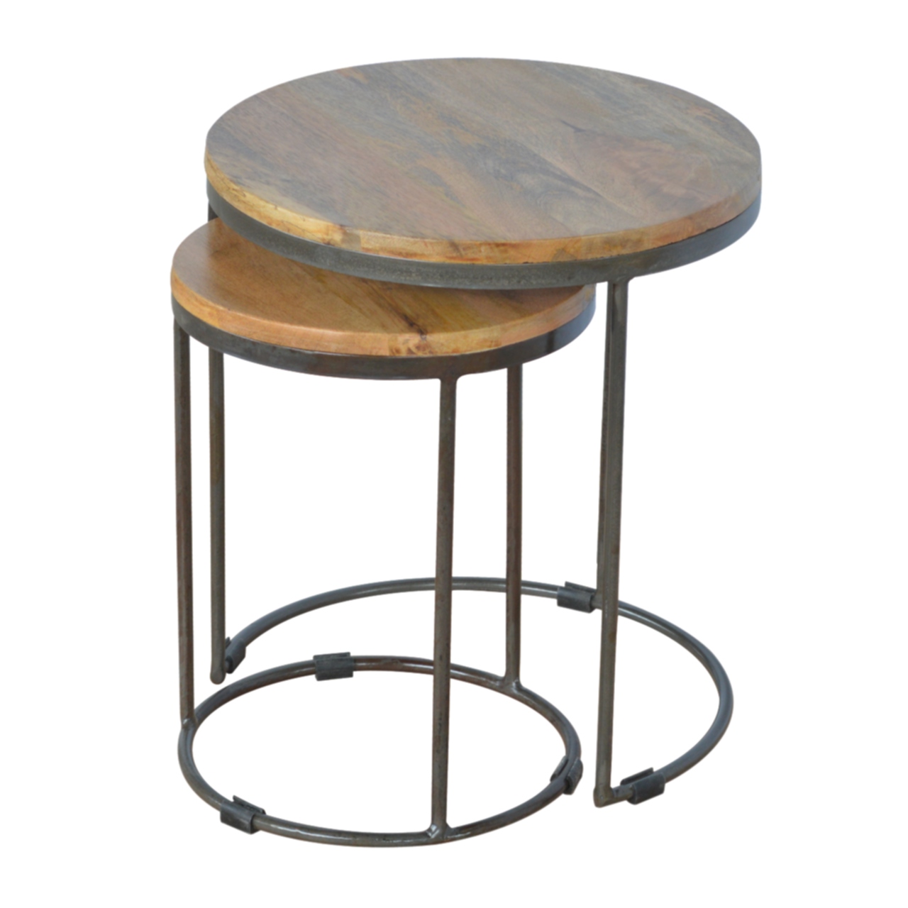 Black Solid Wood Set of 2 Round Storage Bench - Nora Lane Home furniture - Solid wood, Metal accent - 17.72 x 17.72 x 1.97 in
