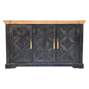 Black Solid Wood Storage Sideboard - Nora Lane Home furniture - Solid wood, Metal accent - 19.69 x 62.99 x 39.37 in