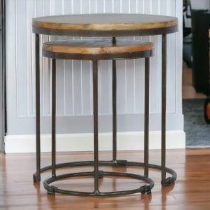 Black Solid Wood Set of 2 Round Storage Bench - Nora Lane Home furniture - Solid wood, Metal accent - 17.72 x 17.72 x 1.97 in