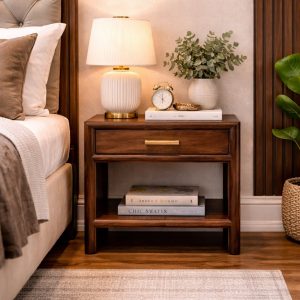 Walnut Storage Nightstand - Nora Lane Home furniture - Solid wood, Walnut finish - 21.65 x 17.72 x 23.62 in