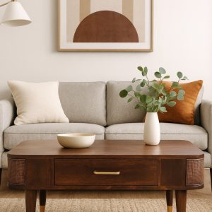 Brown Storage Coffee Table - Nora Lane Home furniture - Solid wood - 25.6 x 37.4 x 13.8 in