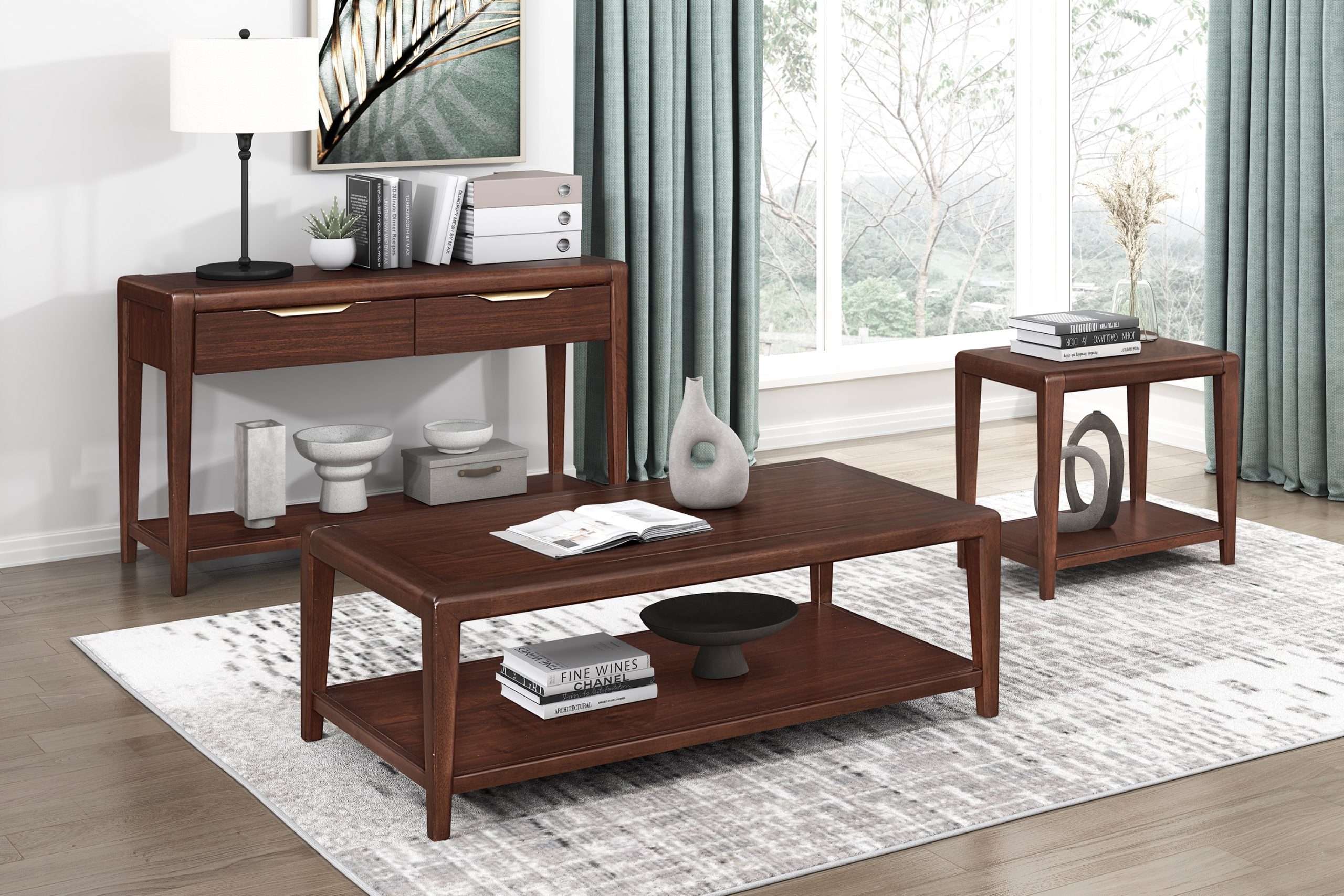 Walnut Wood Storage Tables - Nora Lane Home furniture - Walnut finish - 29 x 27 x 10 in