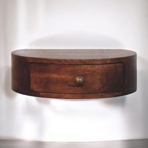 Brown Round Storage Floating Nightstand - Nora Lane Home furniture - Solid wood - 16.14 x 19.69 x 8.27 in