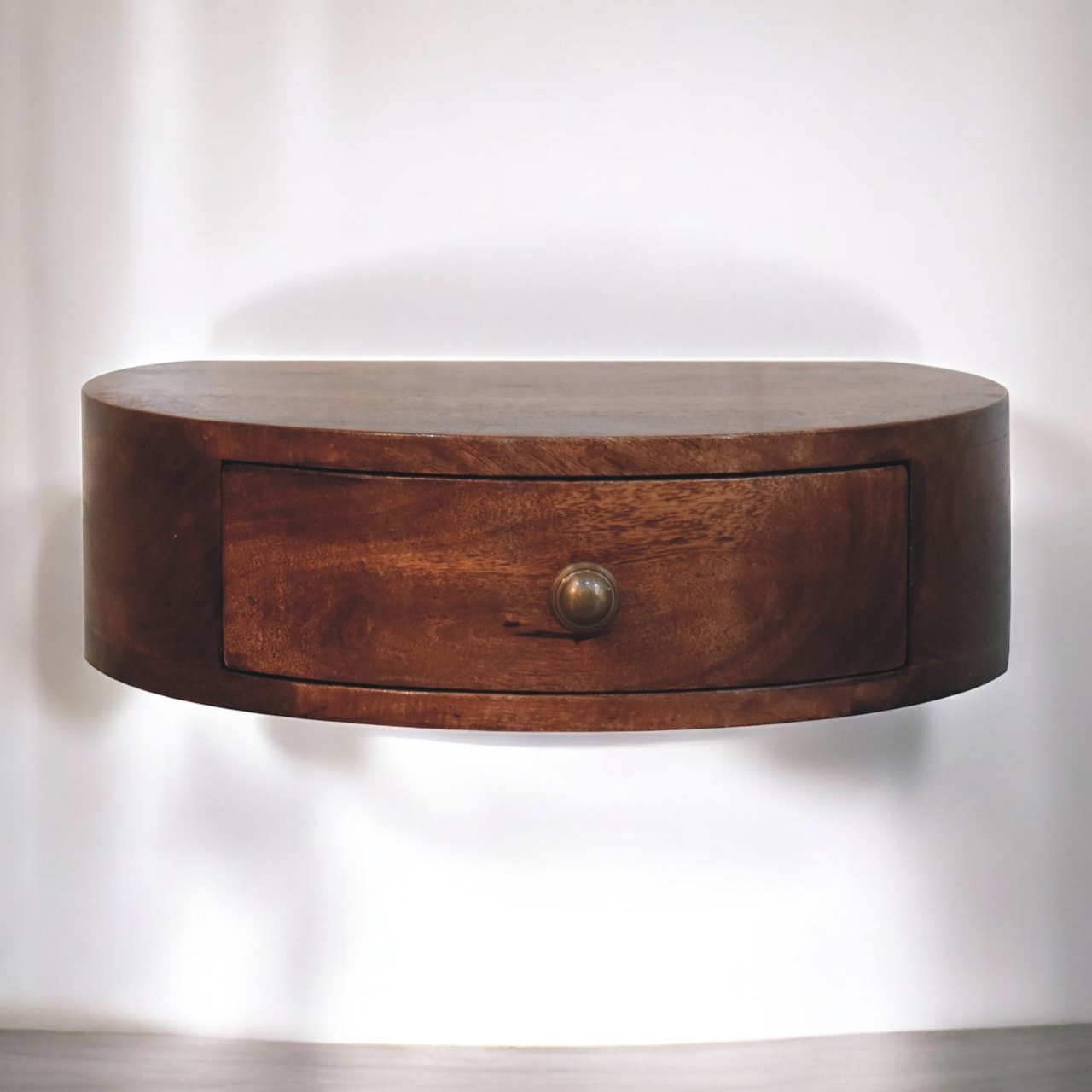 Brown Round Storage Floating Nightstand - Nora Lane Home furniture - Solid wood - 16.14 x 19.69 x 8.27 in