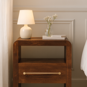 Natural Wood Storage Nightstand - Nora Lane Home furniture - Solid wood - 19.7 x 25.2 x 26.8 in