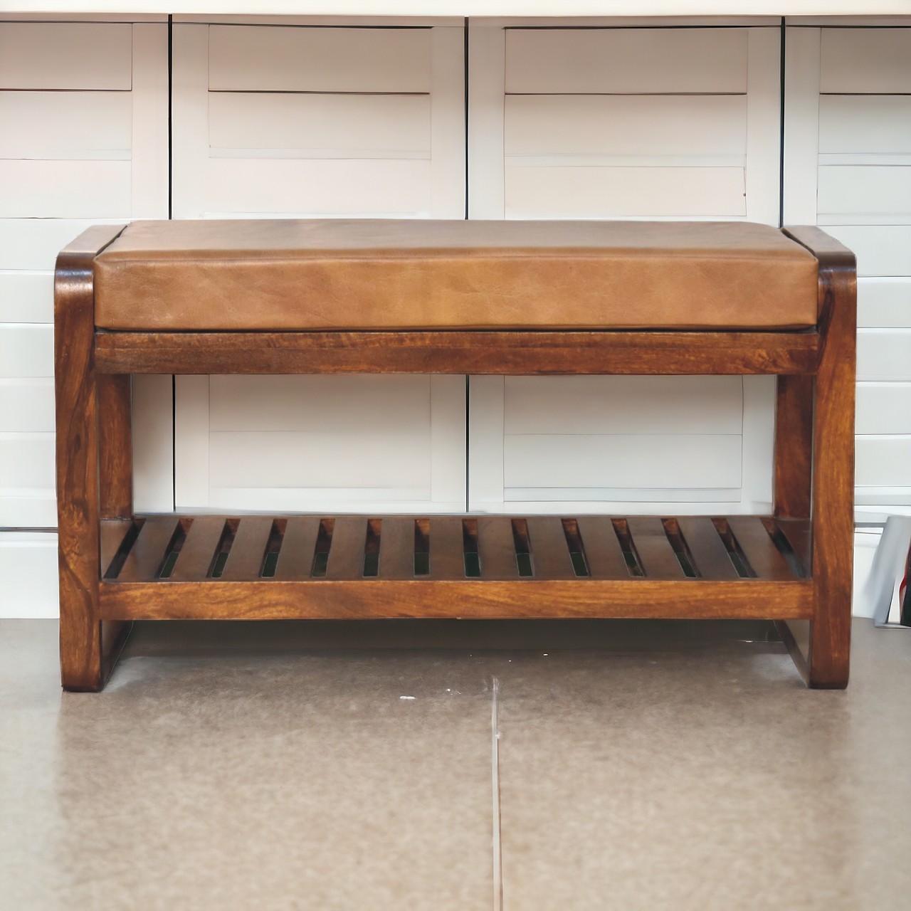 Brown Storage Bench - Nora Lane Home furniture - Solid wood - 17.72 x 35.43 x 21.65 in