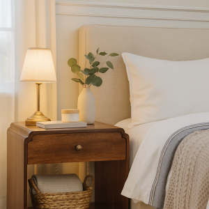Walnut Storage Nightstand - Nora Lane Home furniture - Solid wood, Walnut finish - 17.72 x 21.65 x 23.62 in