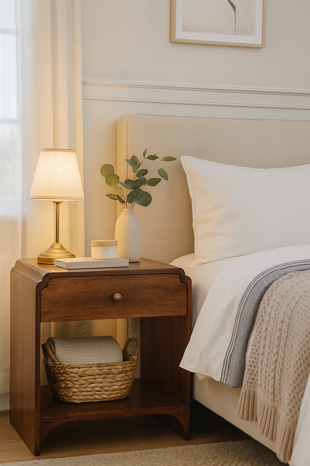 Walnut Storage Nightstand - Nora Lane Home furniture - Solid wood, Walnut finish - 17.72 x 21.65 x 23.62 in