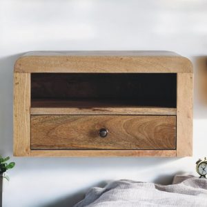 Natural Wood Storage Floating Nightstand - Nora Lane Home furniture - Solid wood - 21.65 x 15.75 x 13.78 in