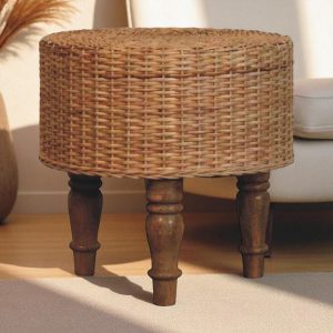 Brown Round Storage Bench - Nora Lane Home furniture - Solid wood - 19.7 x 19.7 x 11.8 in