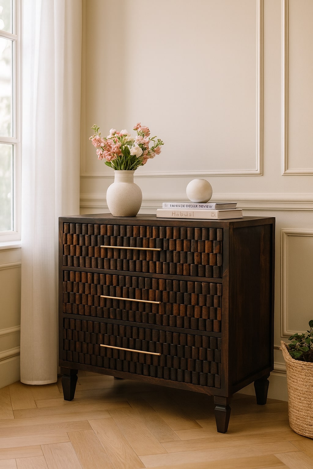 Brown Storage Cabinet - Nora Lane Home furniture - Solid wood, Upholstered - 17.7 x 36.6 x 33.5 in