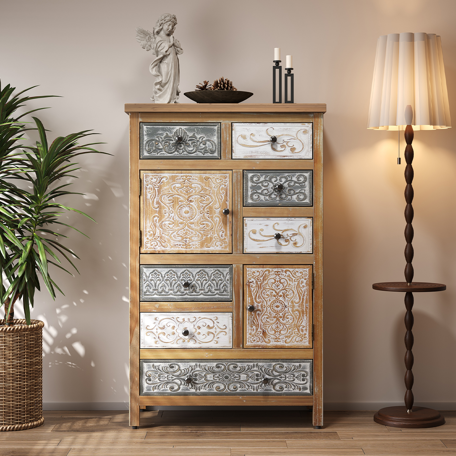 Colorful Solid Wood Storage Cabinet - Nora Lane Home furniture - Solid wood - 50 x 13.39 x 17.13 in