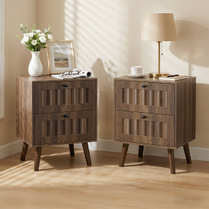Walnut Storage Nightstand - Nora Lane Home furniture - Solid wood, Walnut finish - 21.46 x 18.9 x 11.42 in
