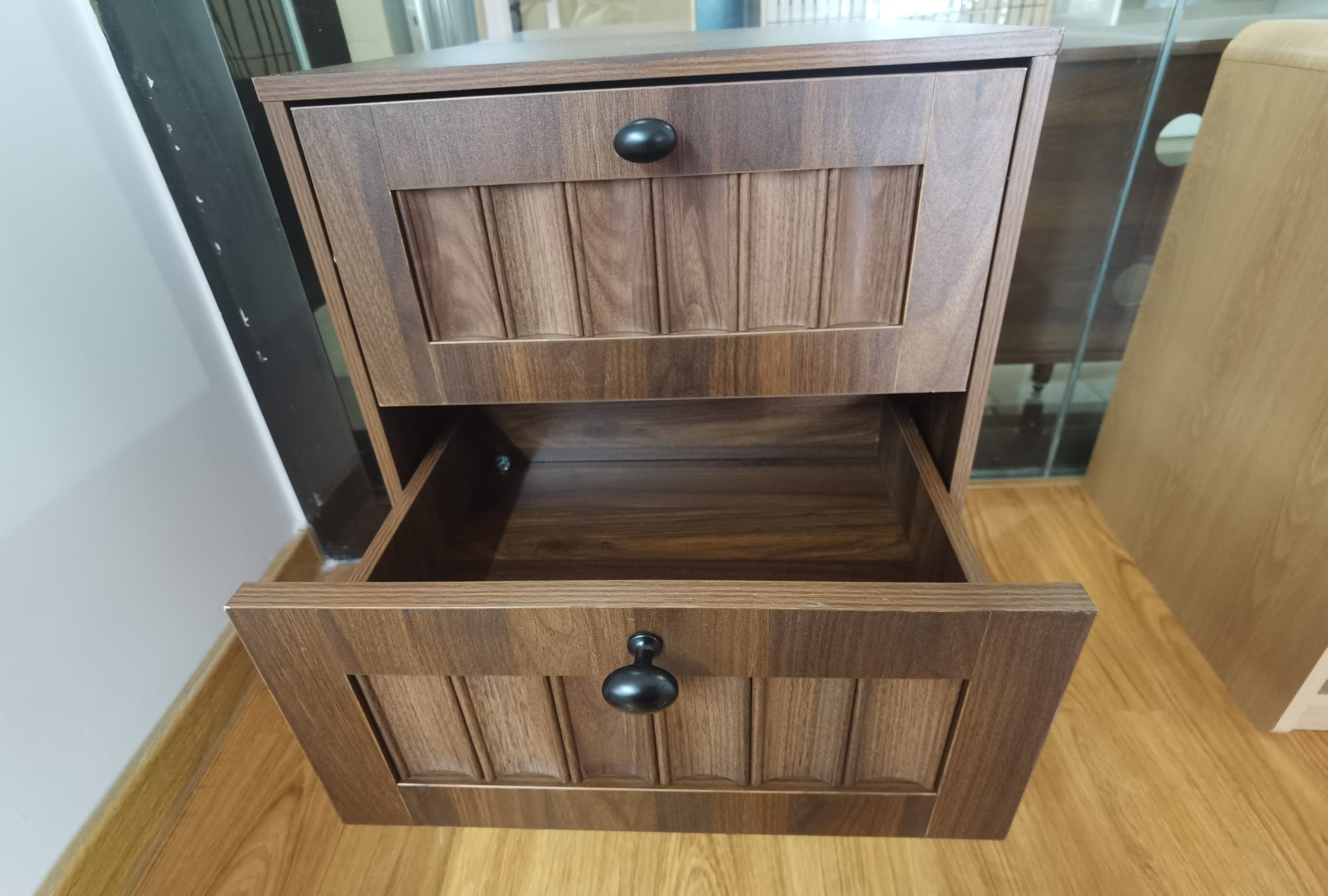 Walnut Storage Nightstand - Nora Lane Home furniture - Solid wood, Walnut finish - 21.46 x 18.9 x 11.42 in