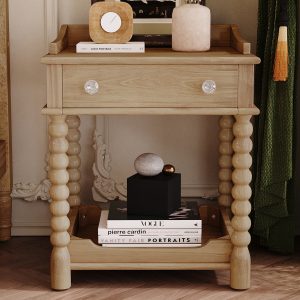 Natural Wood Storage Nightstand - Nora Lane Home furniture - Metal accent - 26.2 x 20.2 x 11 in