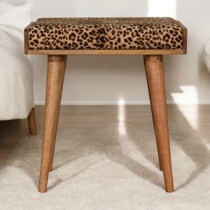 Natural Wood Velvet Storage Bench
