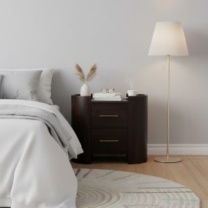 Brown Velvet Storage Nightstand