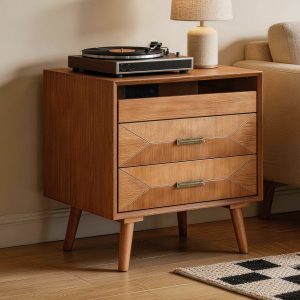 Natural Wood Storage Nightstand