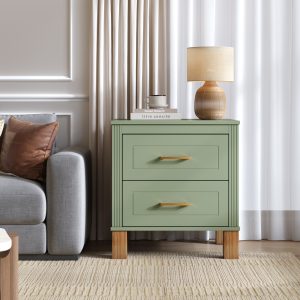 Green Solid Wood Textured Storage Nightstand