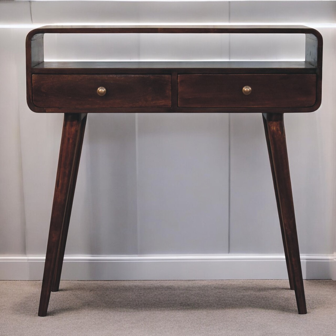 Walnut Storage Console Table - Nora Lane Home furniture - Solid wood, Walnut finish - 15.75 x 37.4 x 13.78 in
