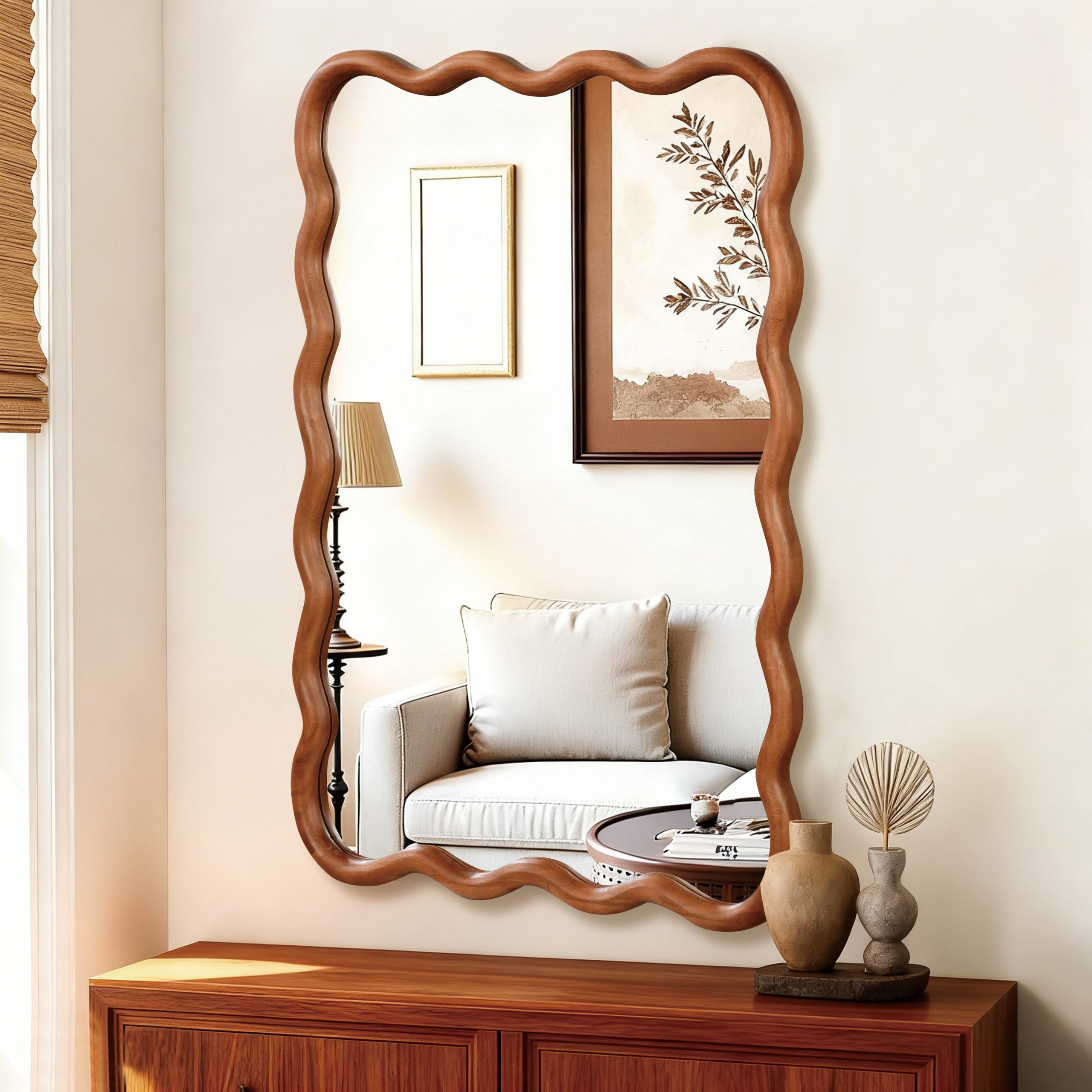 Brown Wall Mirror - Nora Lane Home furniture - Solid wood, Metal accent - 38.8 x 26.8 x 1.7 in