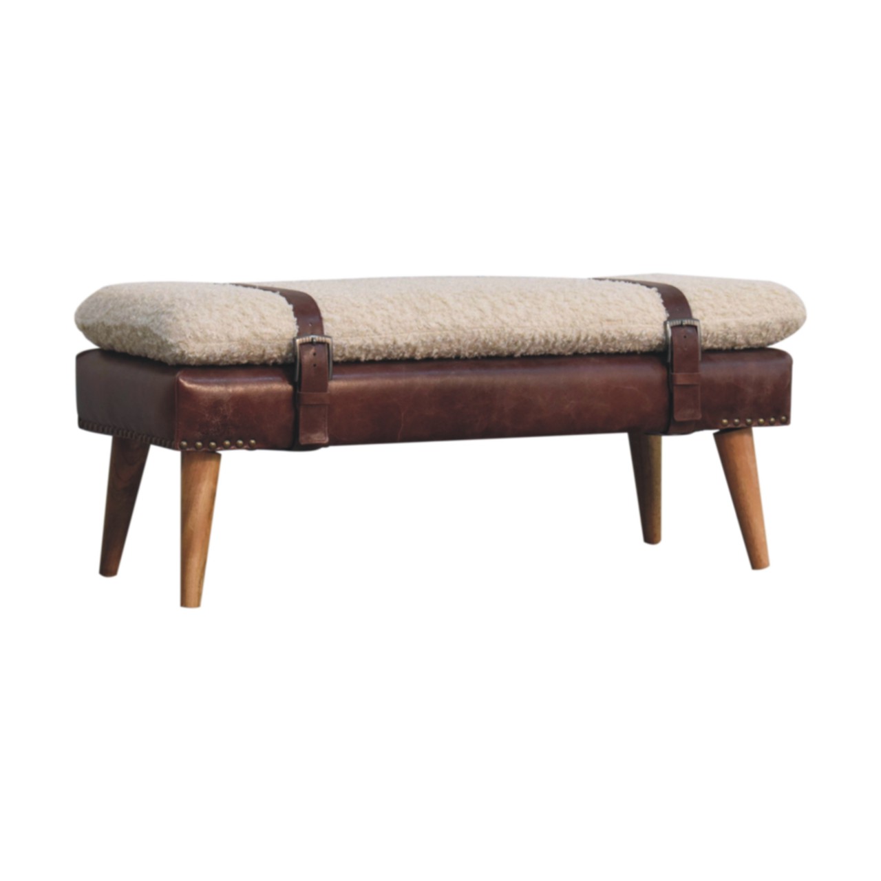 Brown Boucle Storage Bench - Nora Lane Home furniture - Solid wood, Upholstered - 39.37 x 17.72 x 9.84 in