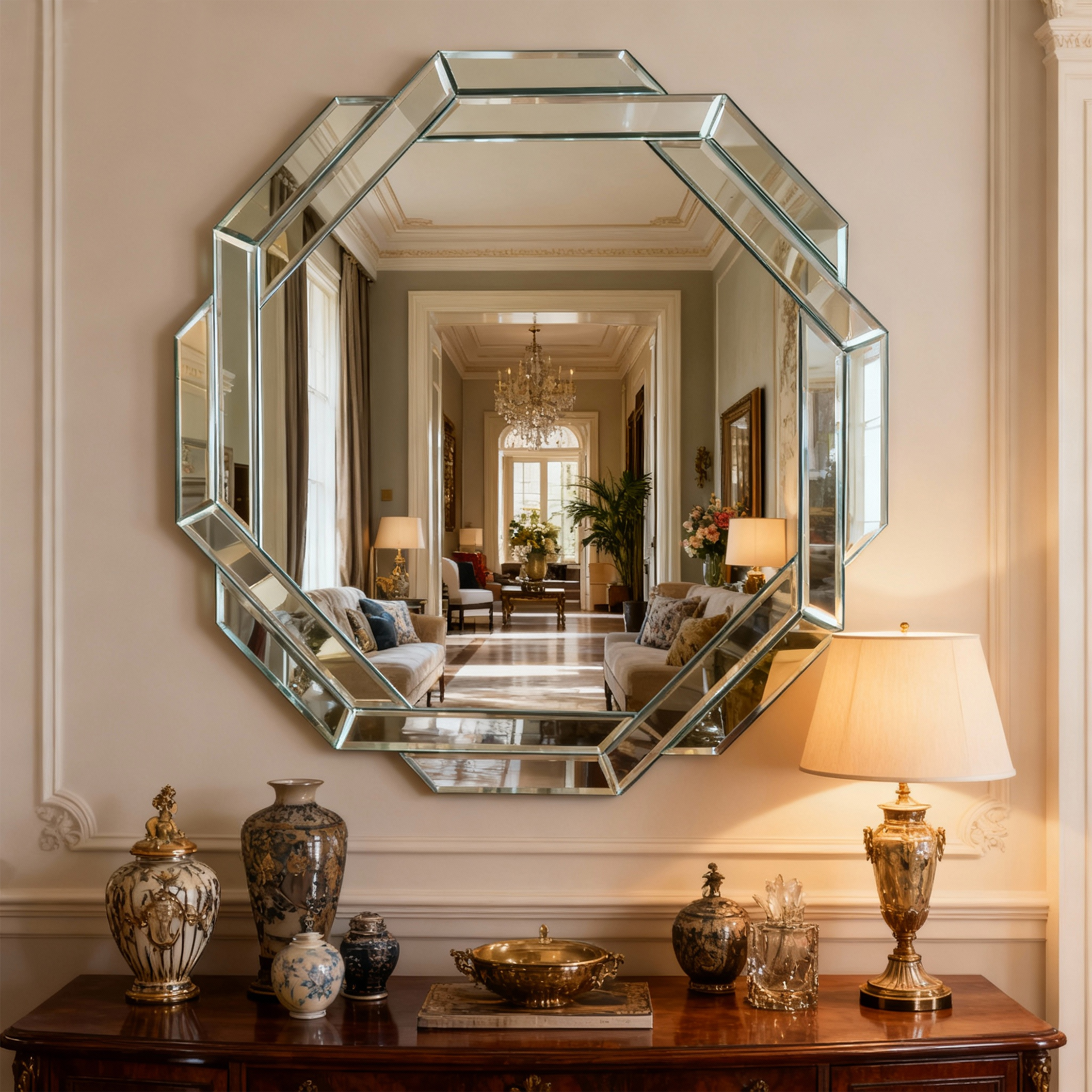 Silver Wall Mirror - Nora Lane Home furniture - Glass detail - 35.03 x 35.03 x 3.93 in