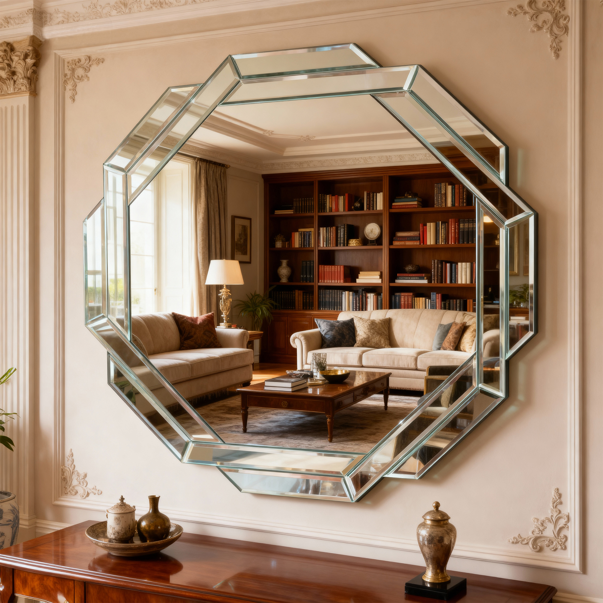 Silver Wall Mirror - Nora Lane Home furniture - Glass detail - 35.03 x 35.03 x 3.93 in