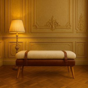 Brown Boucle Storage Bench