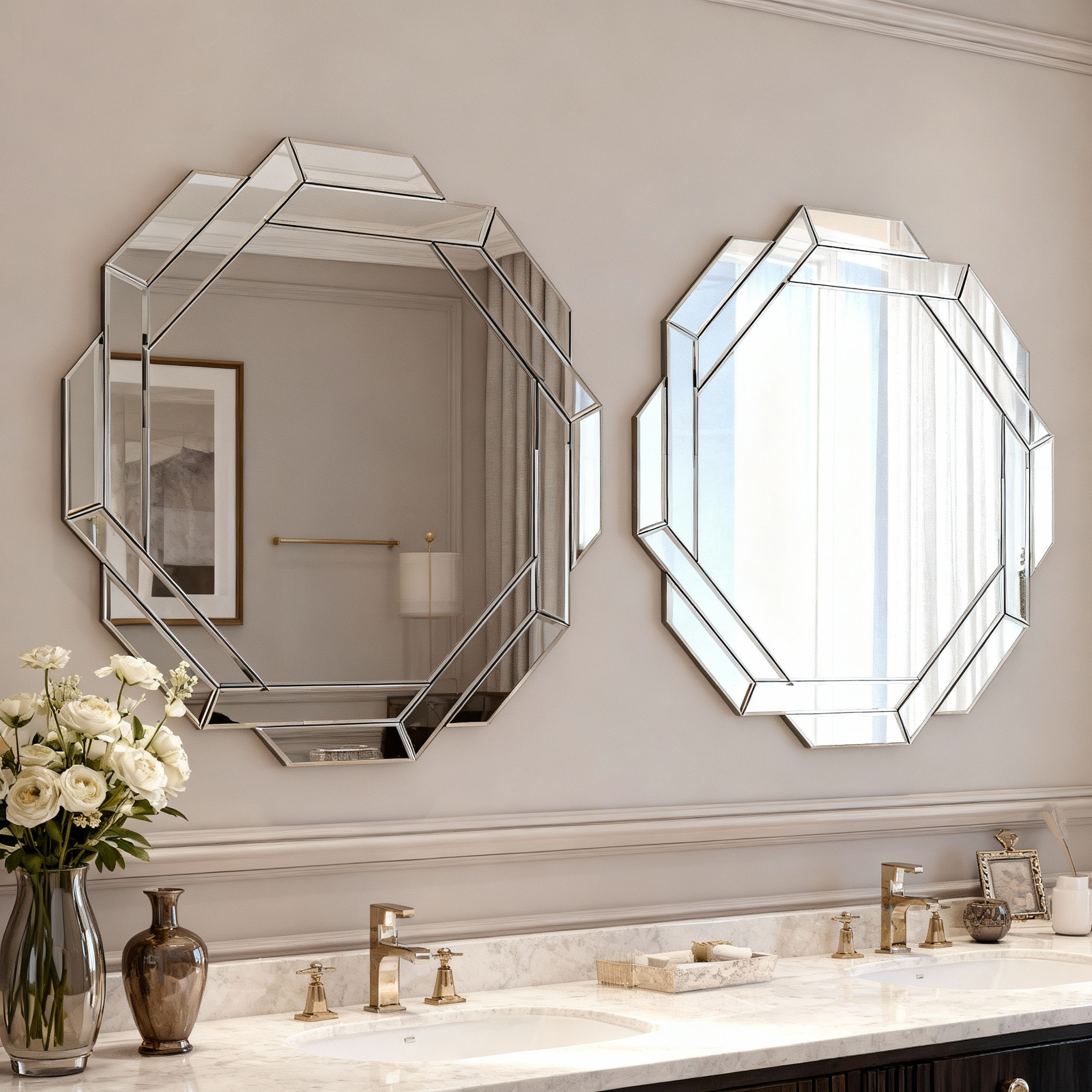 Silver Wall Mirror - Nora Lane Home furniture - Glass detail - 35.03 x 35.03 x 3.93 in